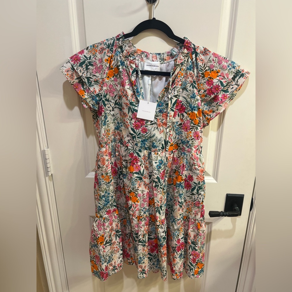 Lavender Brown Multicolor Floral Dress